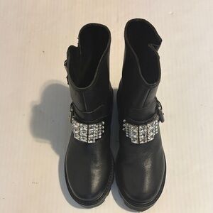 Karl Lagerfeld Black Moto Boots with Rhinestone Accent